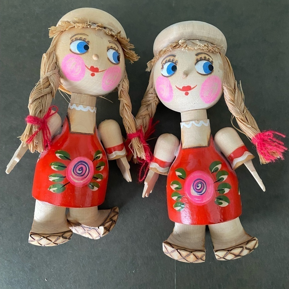 Vintage Russian Wooden Doll Girl
Handmade Wobbly Legged 5.5 set of 2.  #15
